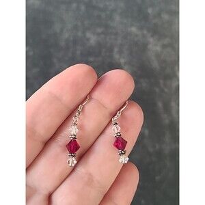 925 Sterling Silver Pink & Clear Crystal Beaded Dangling Earrings